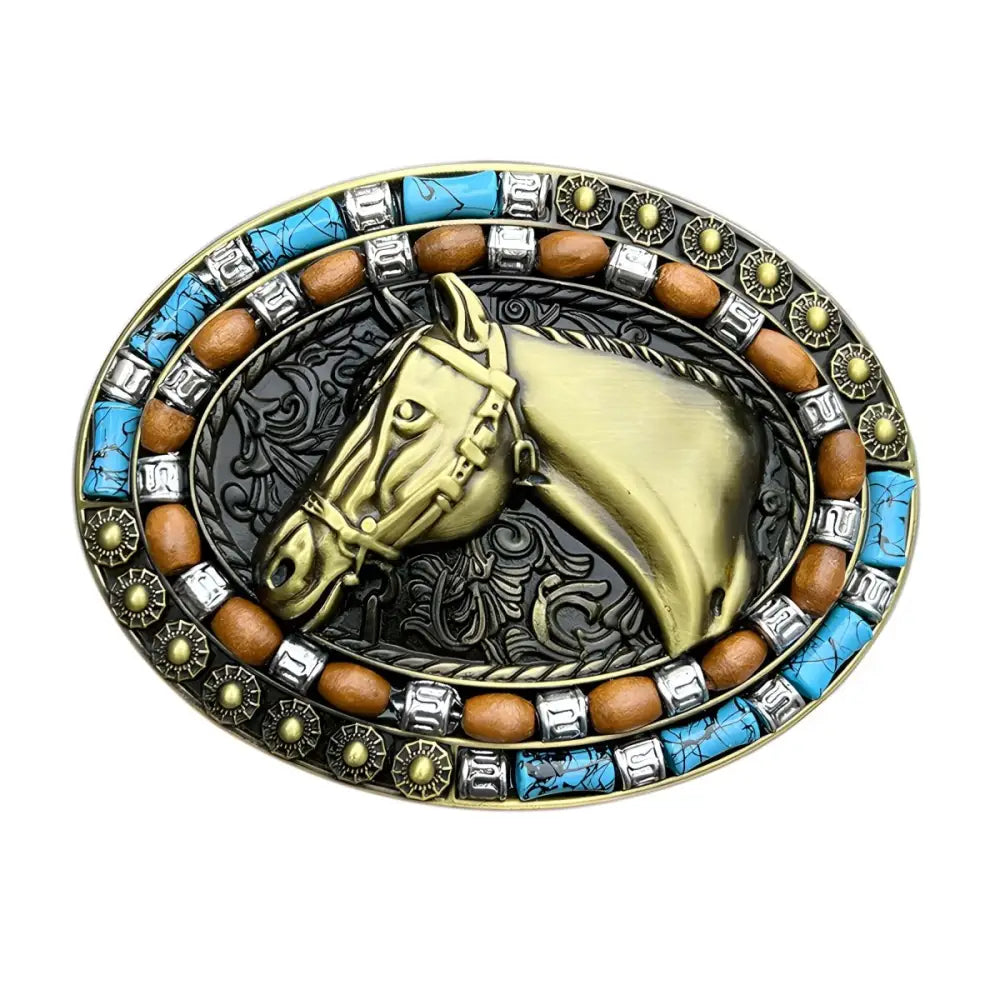 Oval horse head belt buckle for Western and Equestrian styles, durable belt buckle