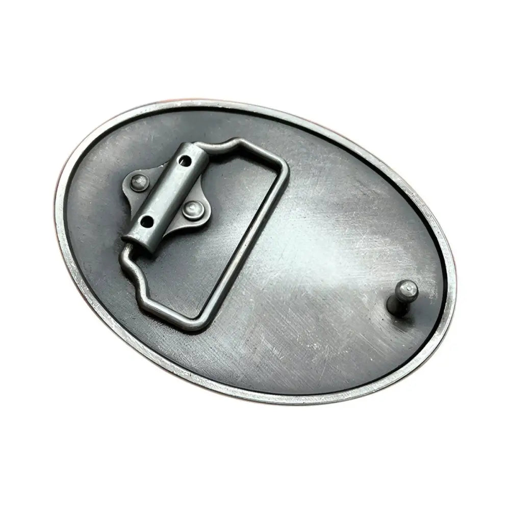 Oval metal belt buckle, a Silver Ram Head accessory, enhances your belt with style