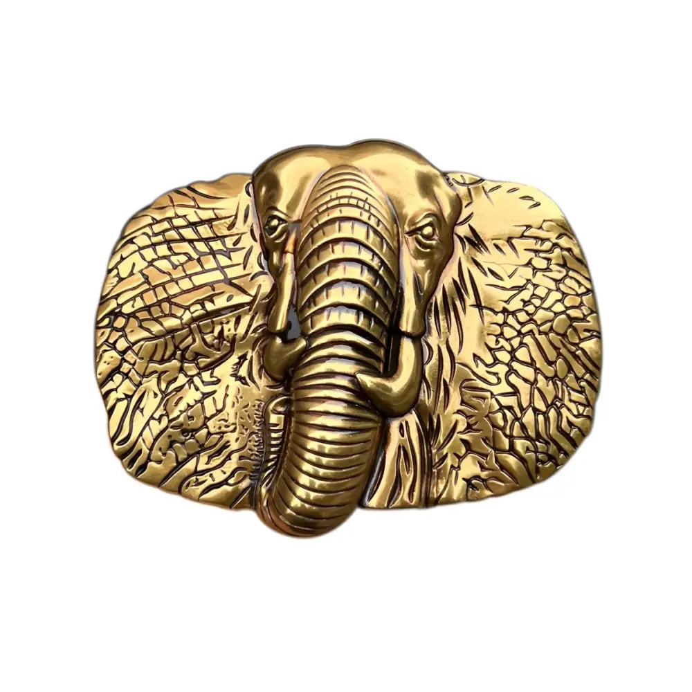 Gold and Silver Elephant Belt Buckle featuring intricate detailing and a polished finish