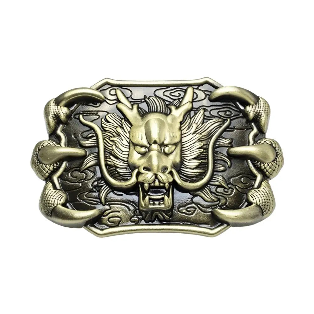Silver Dragon Animal Belt Buckle featuring intricate dragon-themed metal design