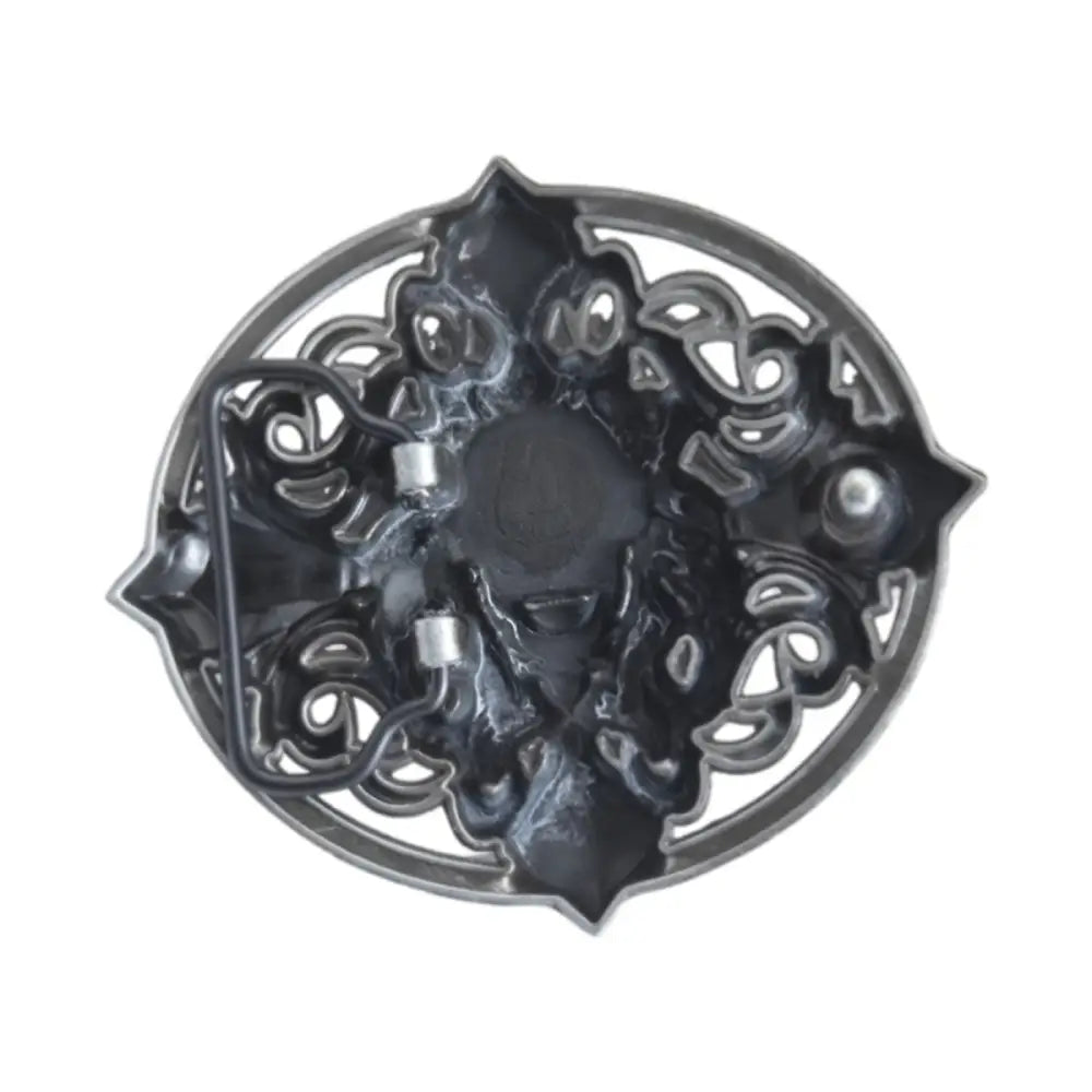 Oval metal belt buckle with ornate emblem from Silver Lion Head Belt Buckle collection