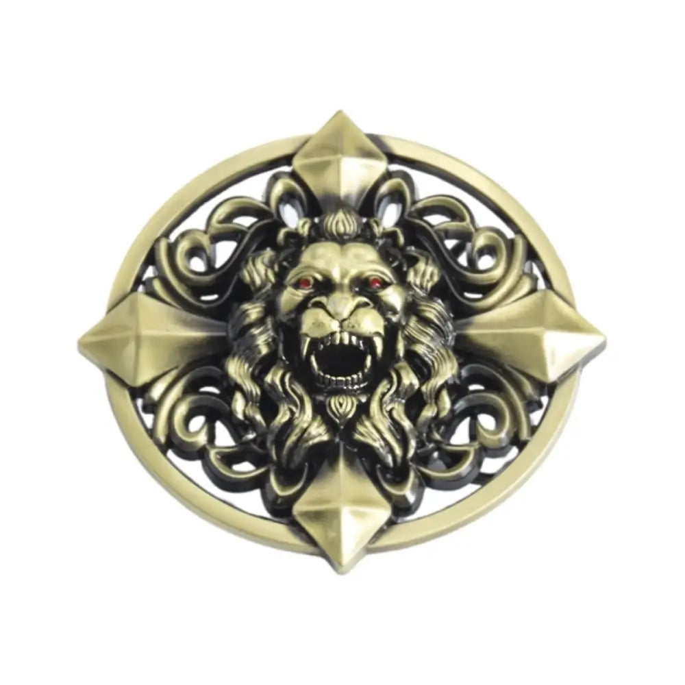 Silver Lion Head Belt Buckle with Ornate Emblem for Elegant Style