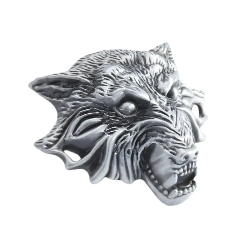 Silver Wolf Head Belt Buckle for Men and Women, stylish silver belt buckle image