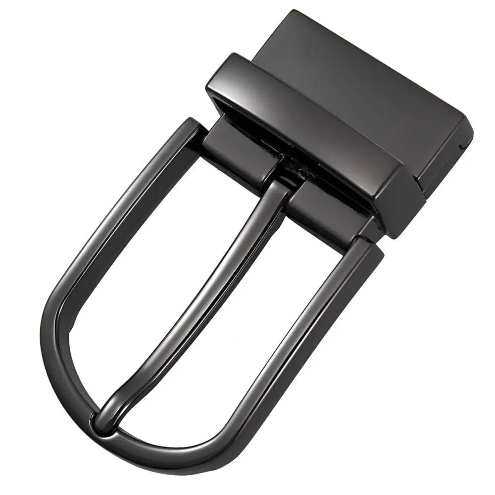 Black metal Abia belt buckle displayed in the Polished Metal Abia Belt Buckle Set