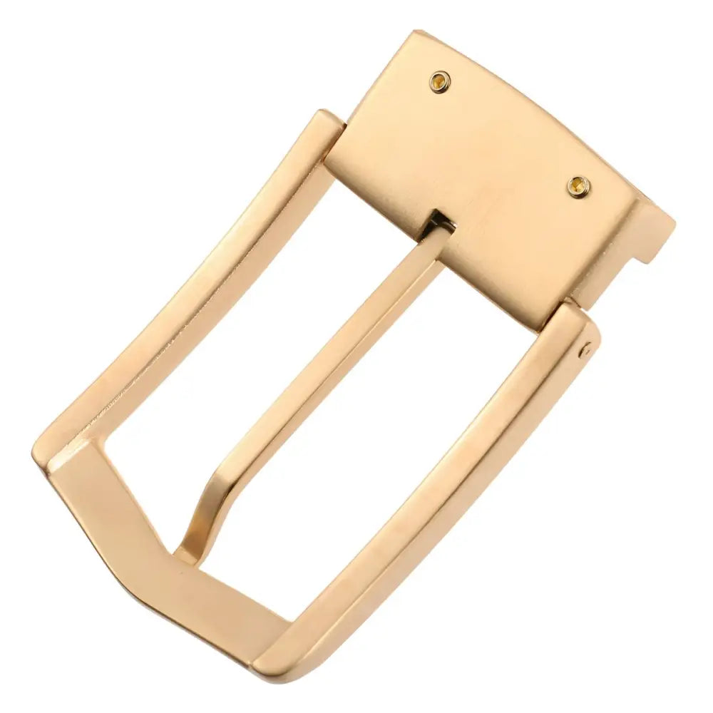 Gold-colored metal belt buckle for Loren Prong Belts, prong belt buckle accessory