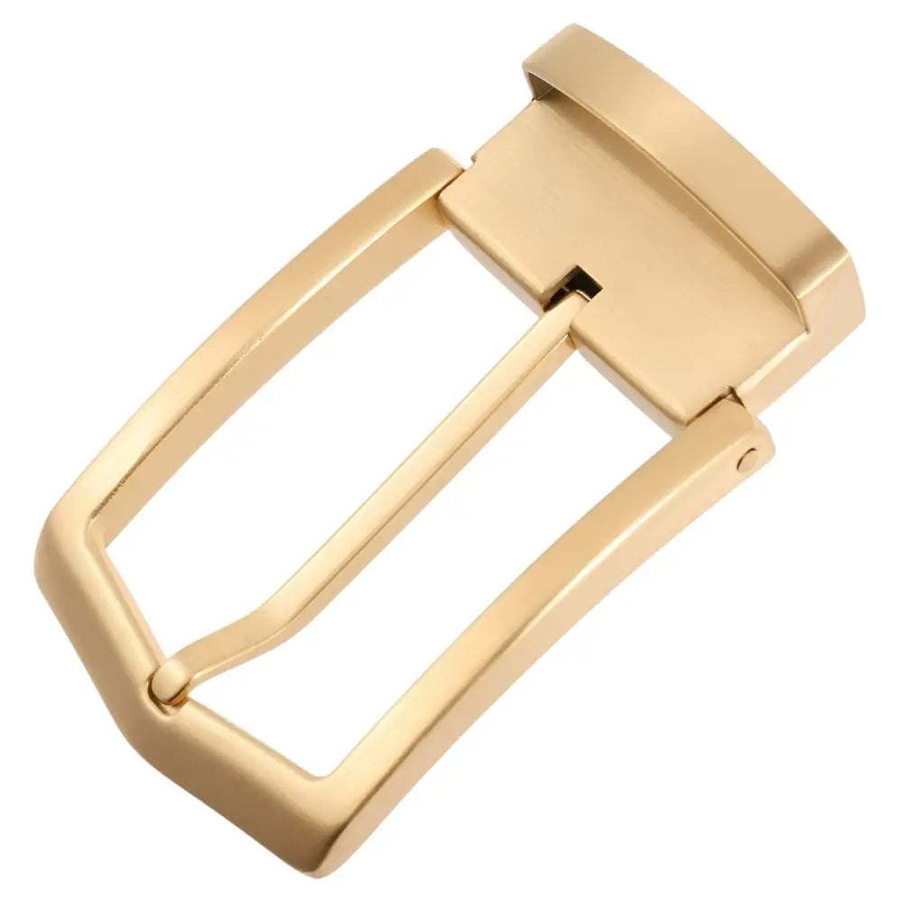 Gold-colored metal belt buckle for Loren Prong Belts, ideal prong belt buckle accessory