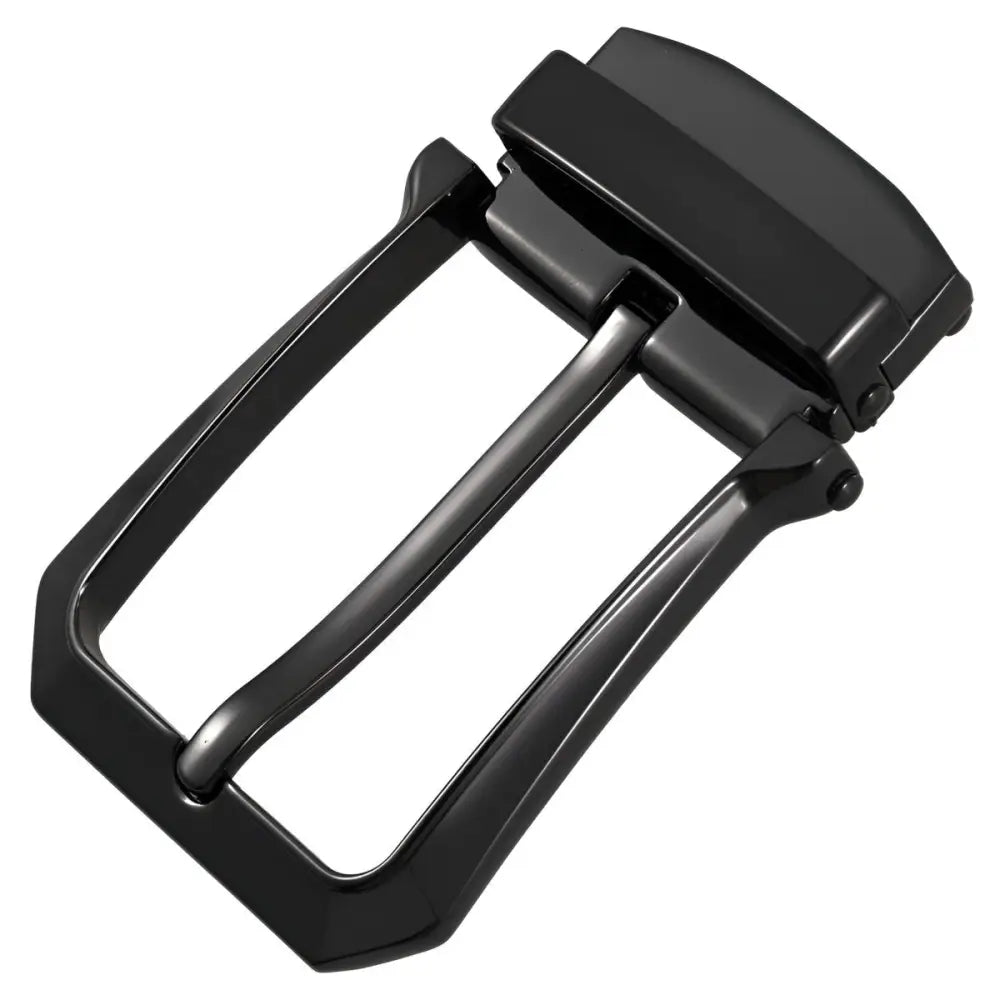 Black metal Maxie Belt Buckle displayed on the Maxie Belt in silver, black, or gold tones
