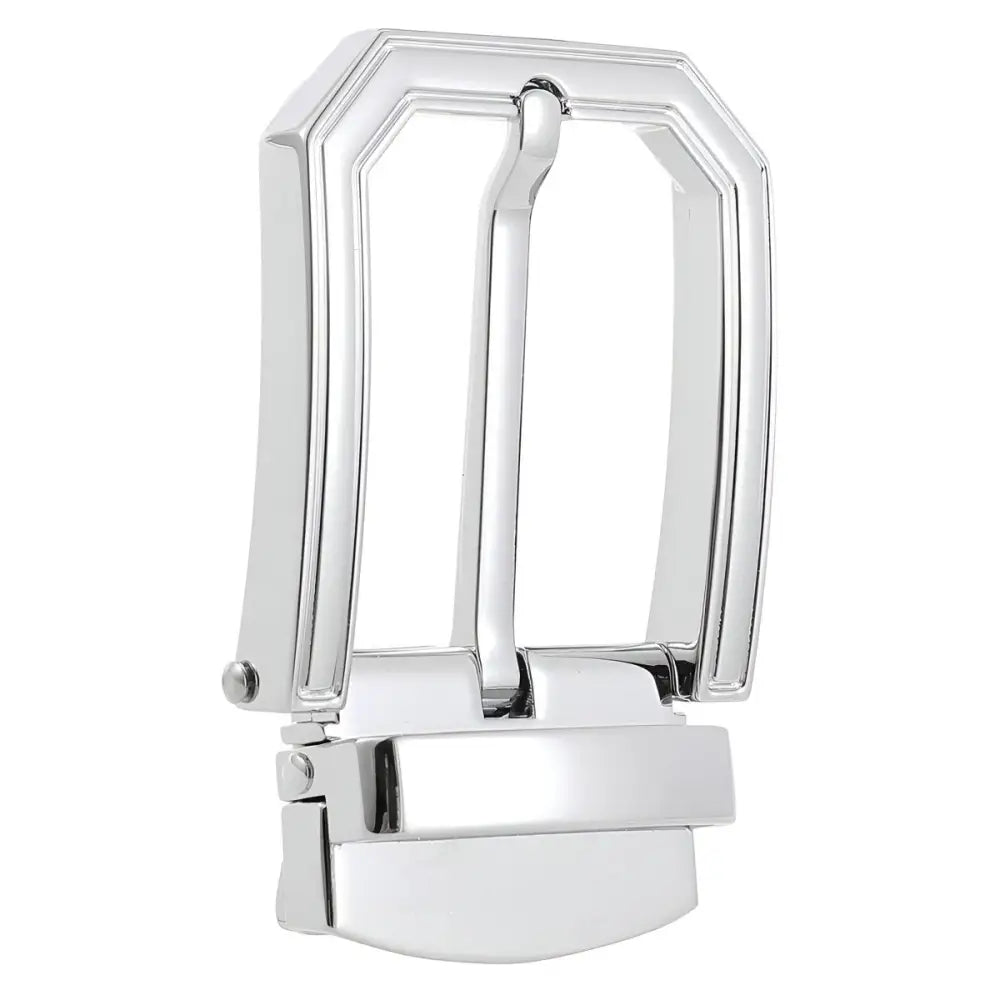 Shiny silver Saul Prong belt buckle for gold and black Saul Prong belt style