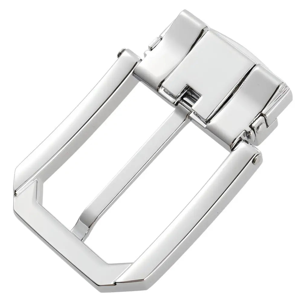 Polished metal Saul Prong belt buckle from the Gold and Black Saul Prong Belt collection