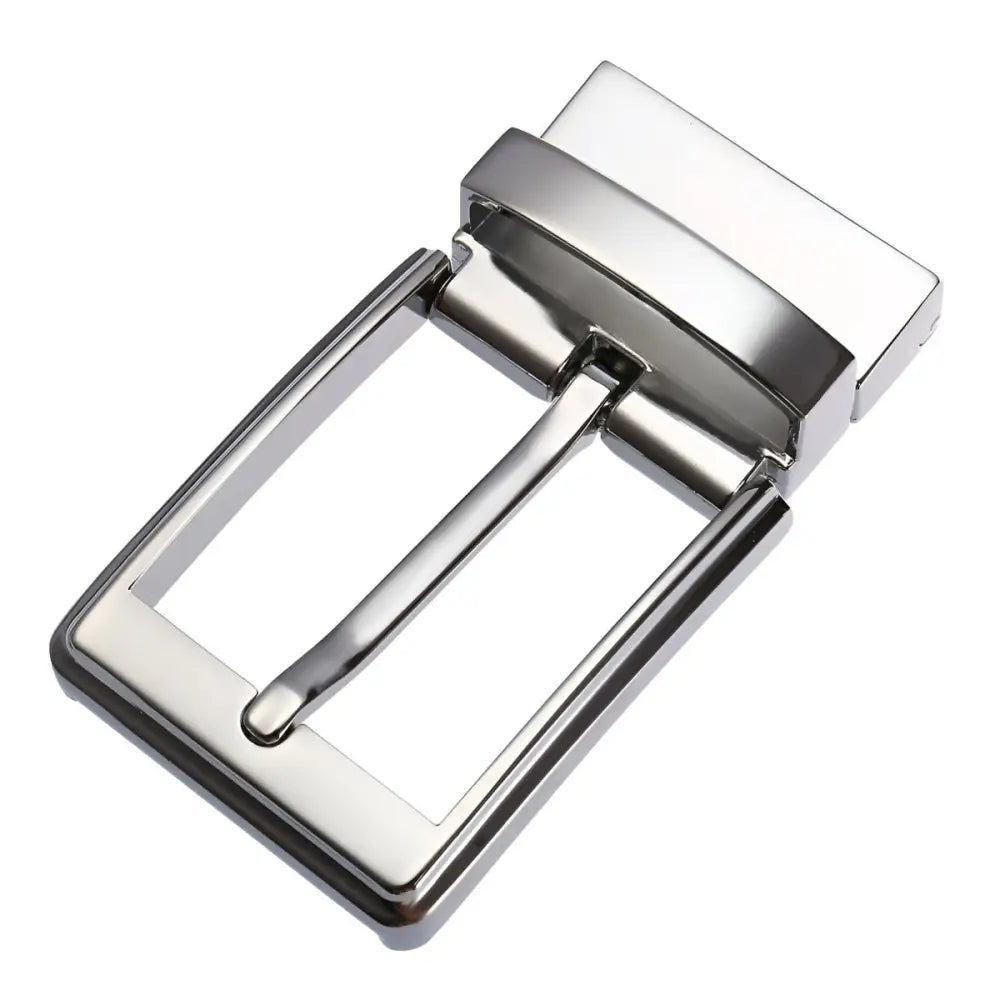 Silver metal belt buckle with a shiny finish perfect for stylish accessories