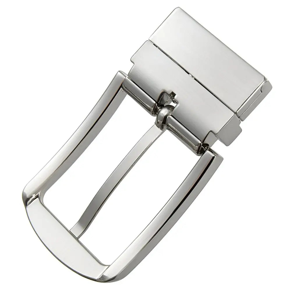 Reversible silver metal belt buckle for Pablo Model accessory with shiny finish