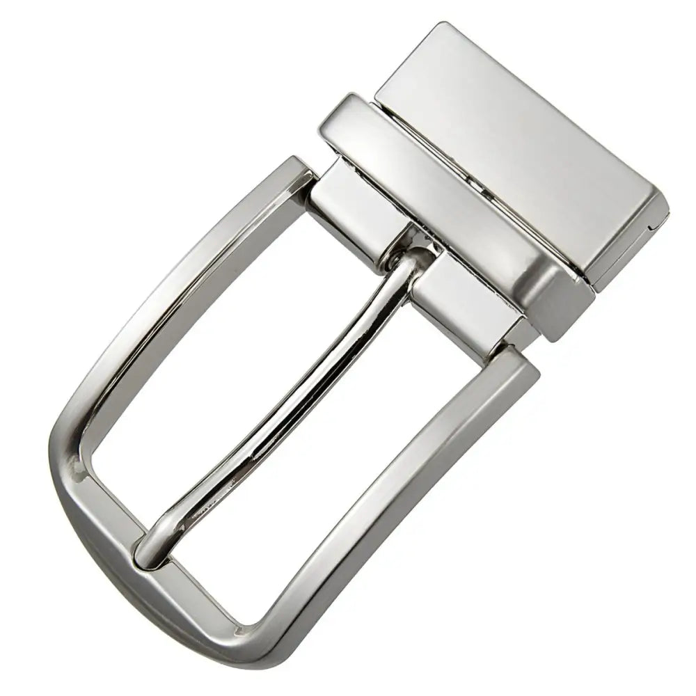 Reversible silver metal belt buckle for Pablo Model accessory with shiny finish