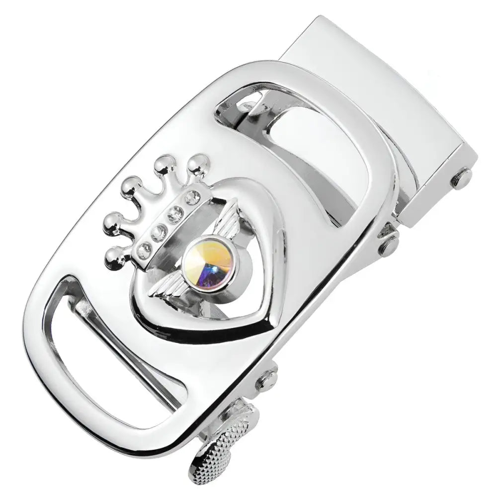 Shiny silver regalia automatic buckle with crown and jewel for elegant formal wear