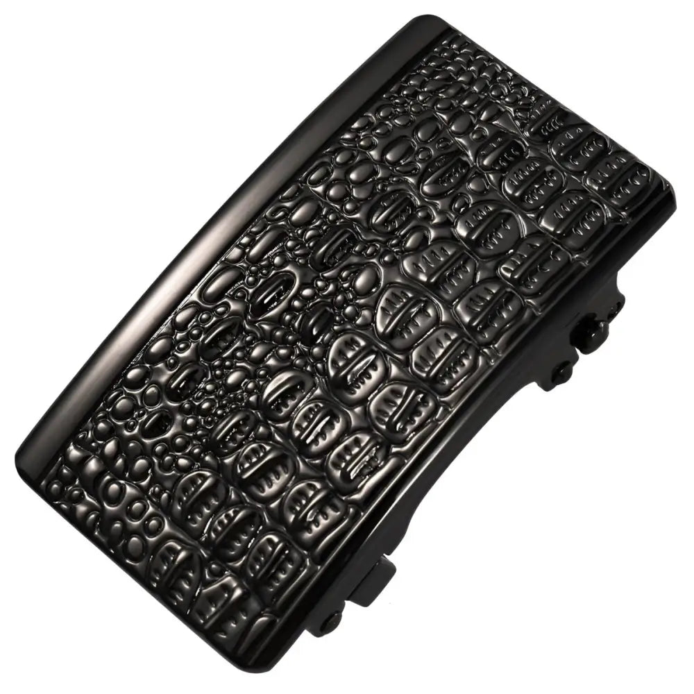 Black crocodile-patterned belt buckle for elegant accessories design
