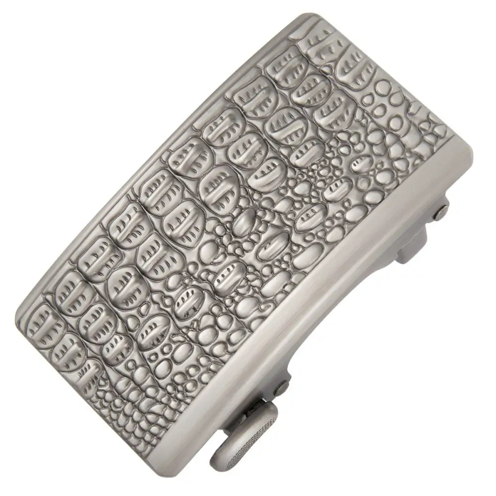 Silver-toned crocodile-patterned belt buckle for elegant accessories and stylish belts