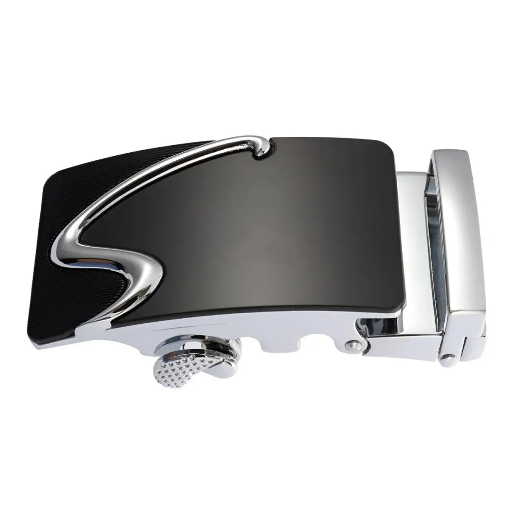 Black and silver Nico automatic belt buckle for a sleek and durable belt style