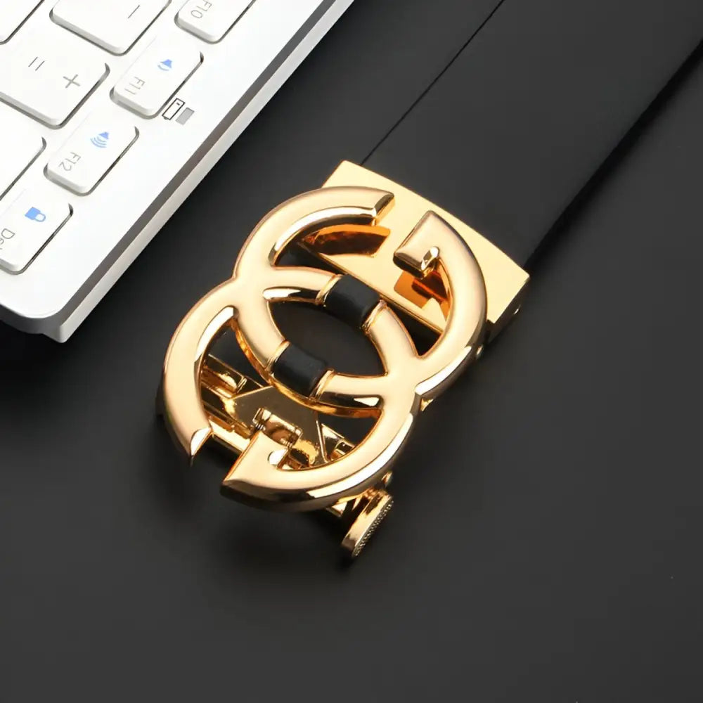 Gold-toned belt buckle with interlocking G design for Elegant Automatic Double Belt