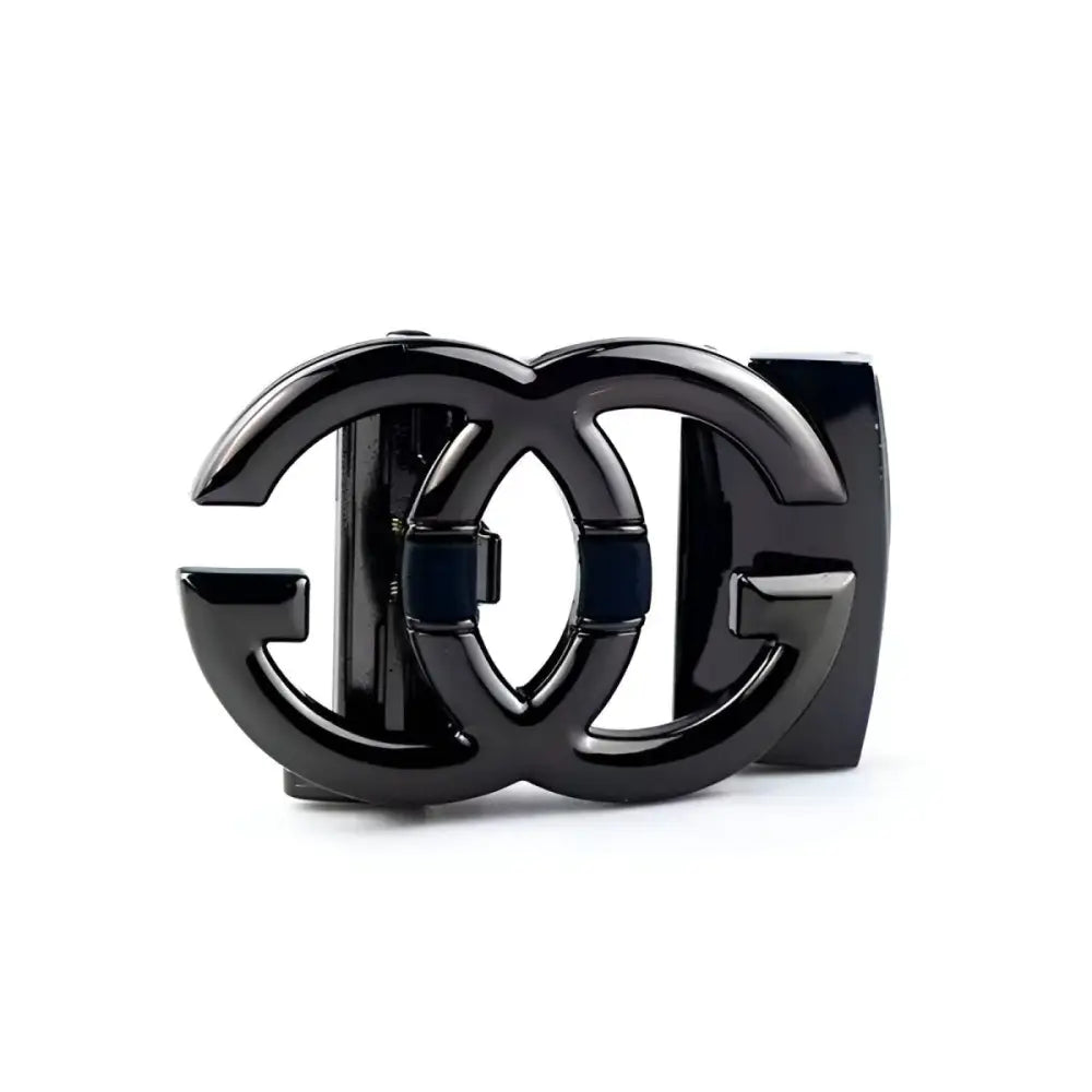 Elegant automatic double belt with black interlocking G buckle in gold or silver