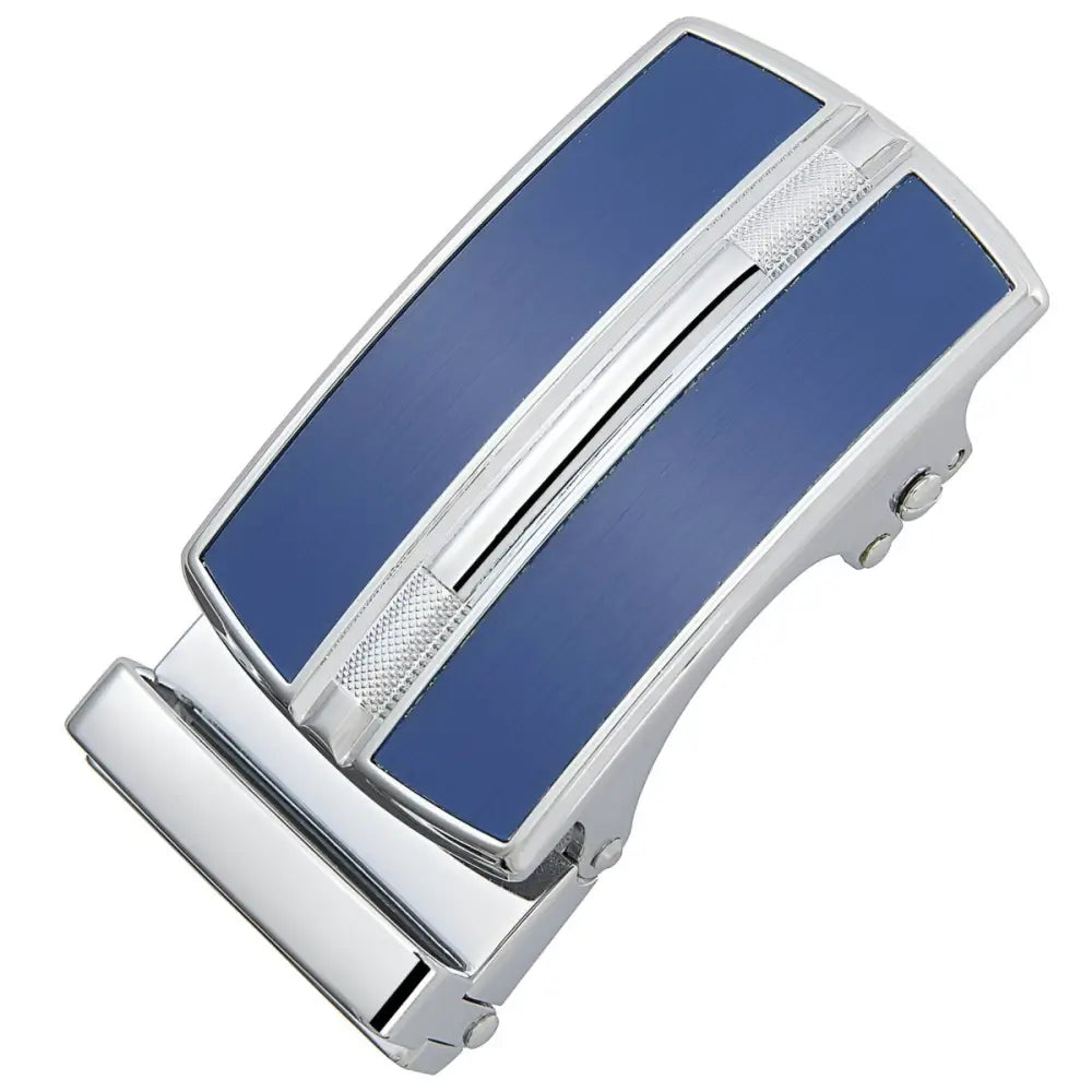 Blue and silver belt buckle showcased in Chrome and Black Belt Buckle product image