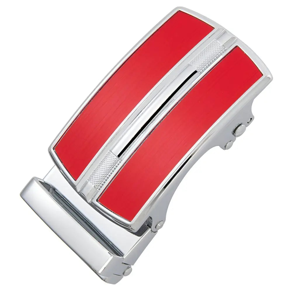 Red and silver belt buckle featured in Chrome and Black Finish belt buckle product