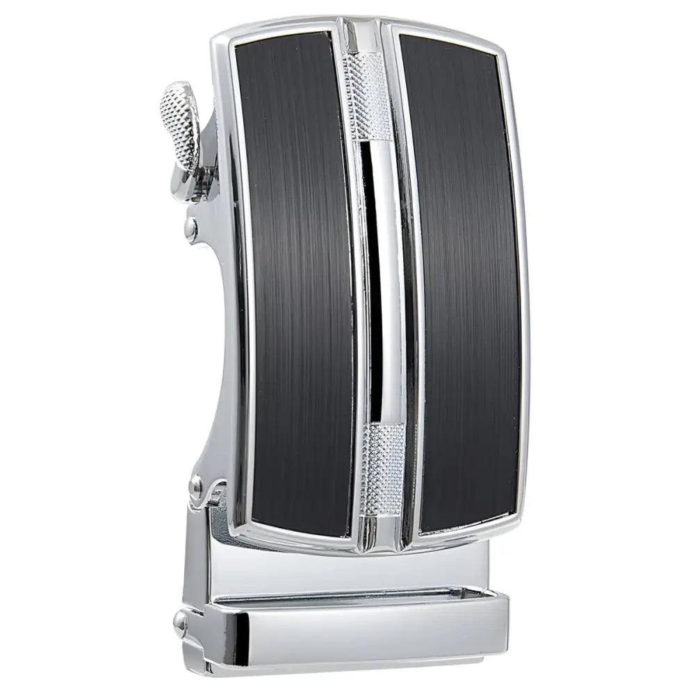 Chrome and black belt buckle in silver and black finish for a stylish belt accessory