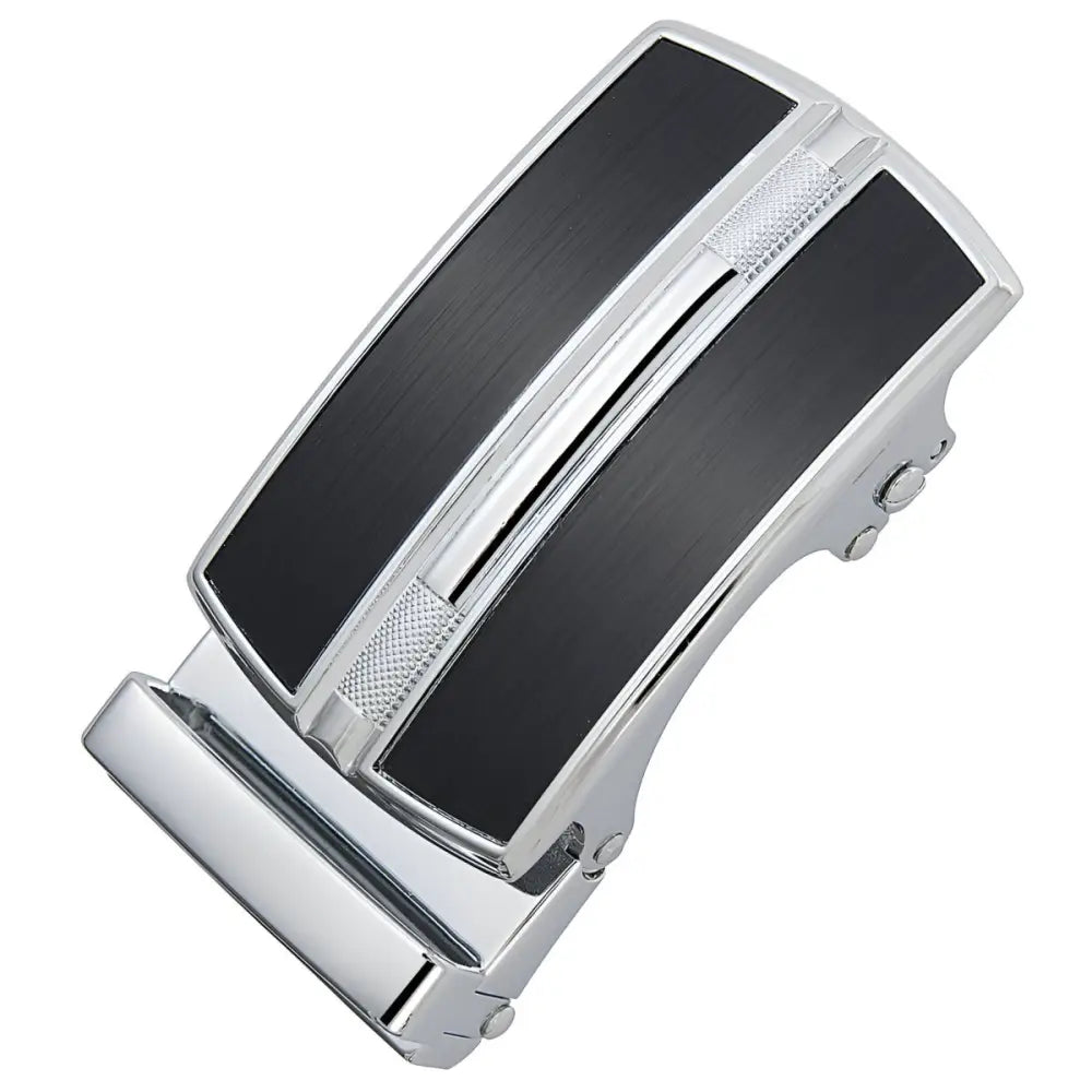 Chrome and black belt buckle in silver and black finish for stylish accessory accent