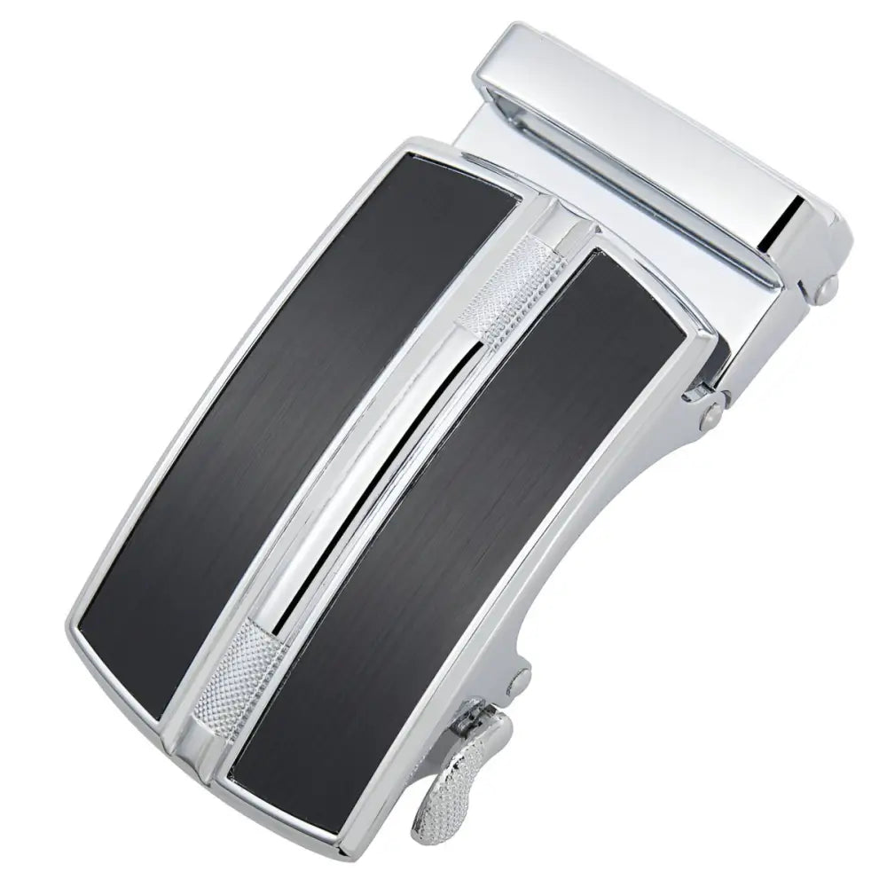 Silver and black belt buckle featured in Chrome and Black Belt Buckle product