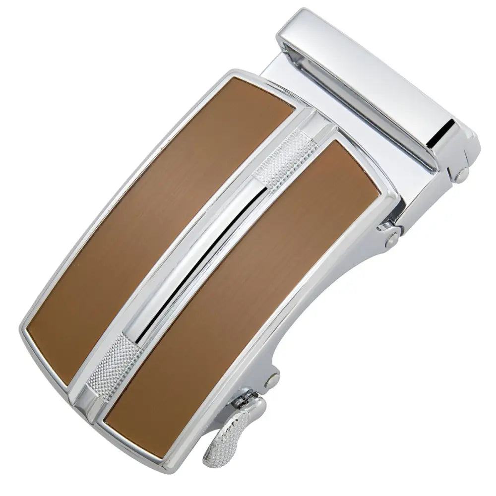 Silver and brown belt buckle from Chrome and Black Belt Buckle in Silver and Black Finish