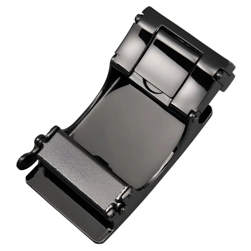 Black metal automatic belt buckle for modern ratchet belts, durable and stylish accessory