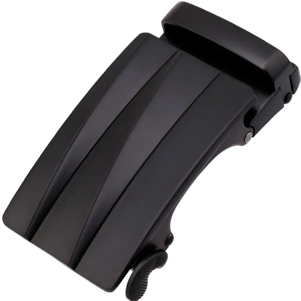 Black metal automatic belt buckle for modern ratchet belts with sleek design