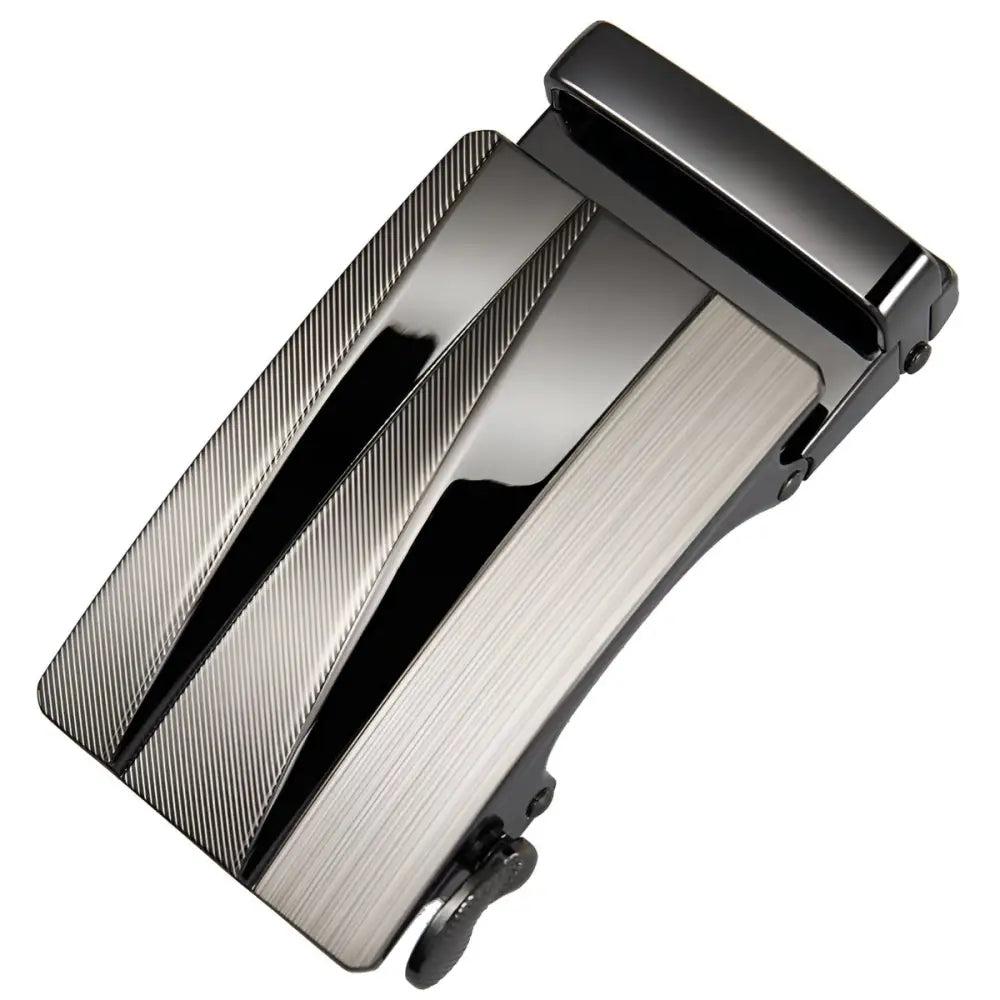 Gunmetal automatic belt buckle for modern ratchet belts with durable metal ratchet mechanism