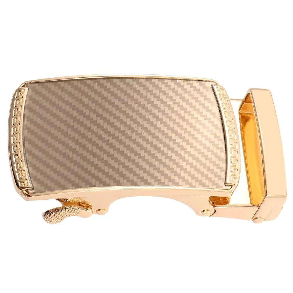 Gold-toned callum automatic belt buckle with carbon fiber pattern for luxury style