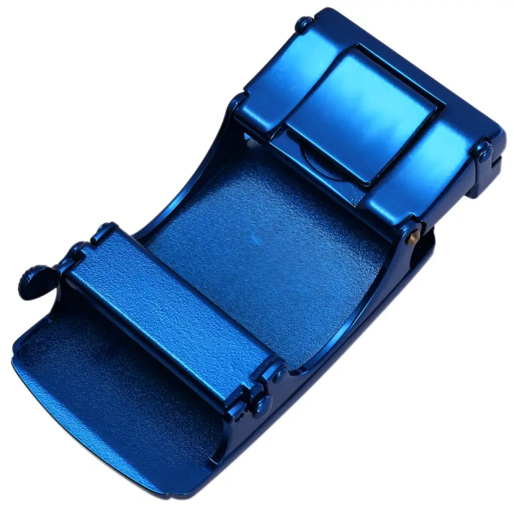 Blue metal belt buckle from Callum Automatic Belt Buckle with Gold Tone and Carbon Fiber Inlay
