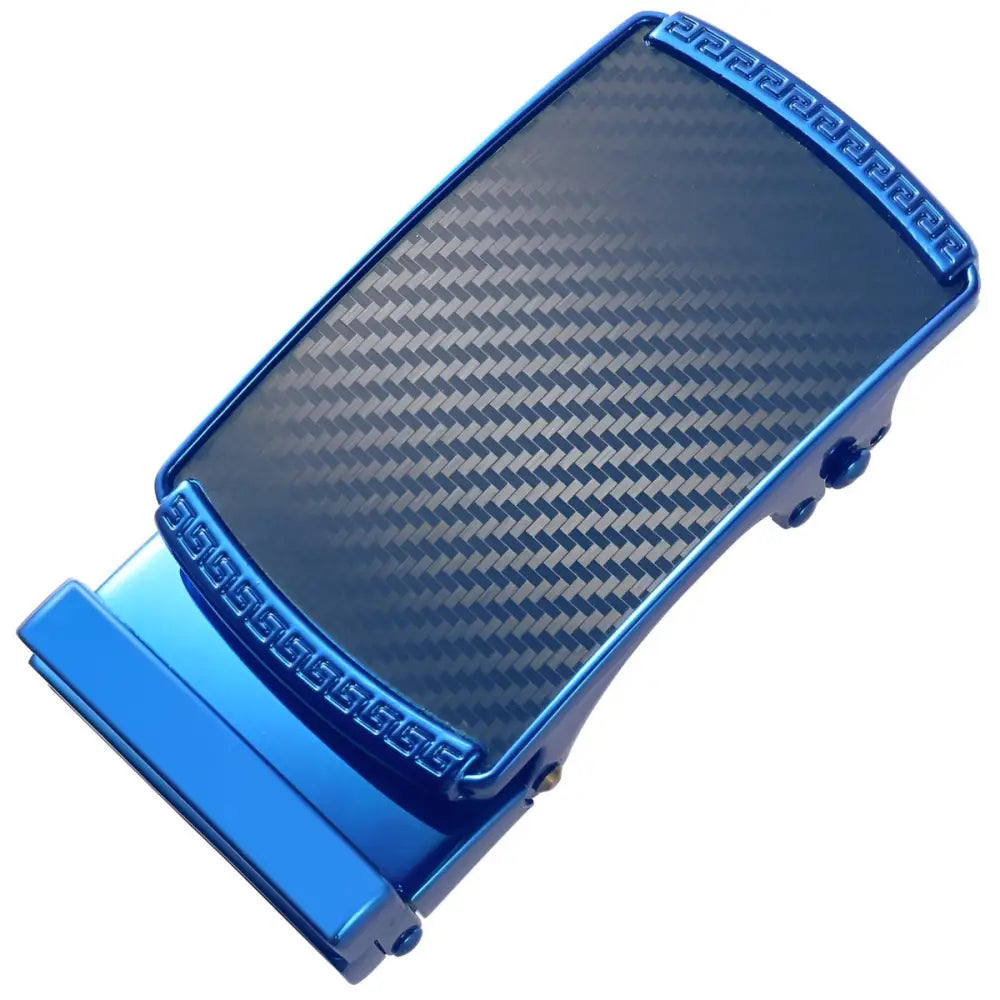 Blue carbon fiber belt buckle on Callum Automatic Belt Buckle with Gold Tone