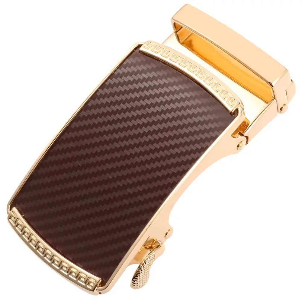 Gold-tone callum automatic belt buckle with sleek carbon fiber inlay for stylish fastening