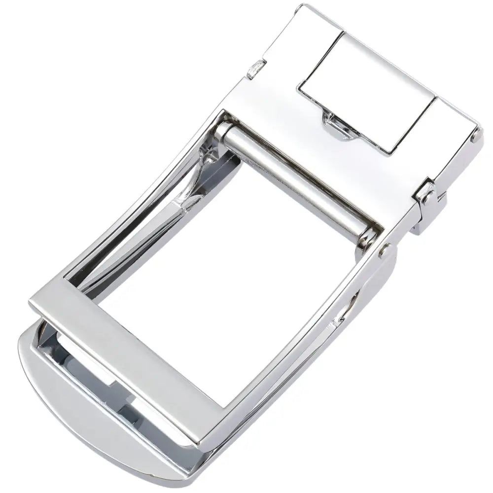 Polished metal belt buckle for Cyril Automatic Belt Systems, an automatic belt buckle accessory
