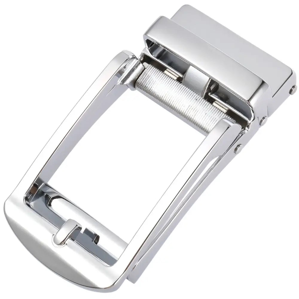 Polished silver belt buckle for Cyril Automatic Belt Systems, premium automatic belt buckle