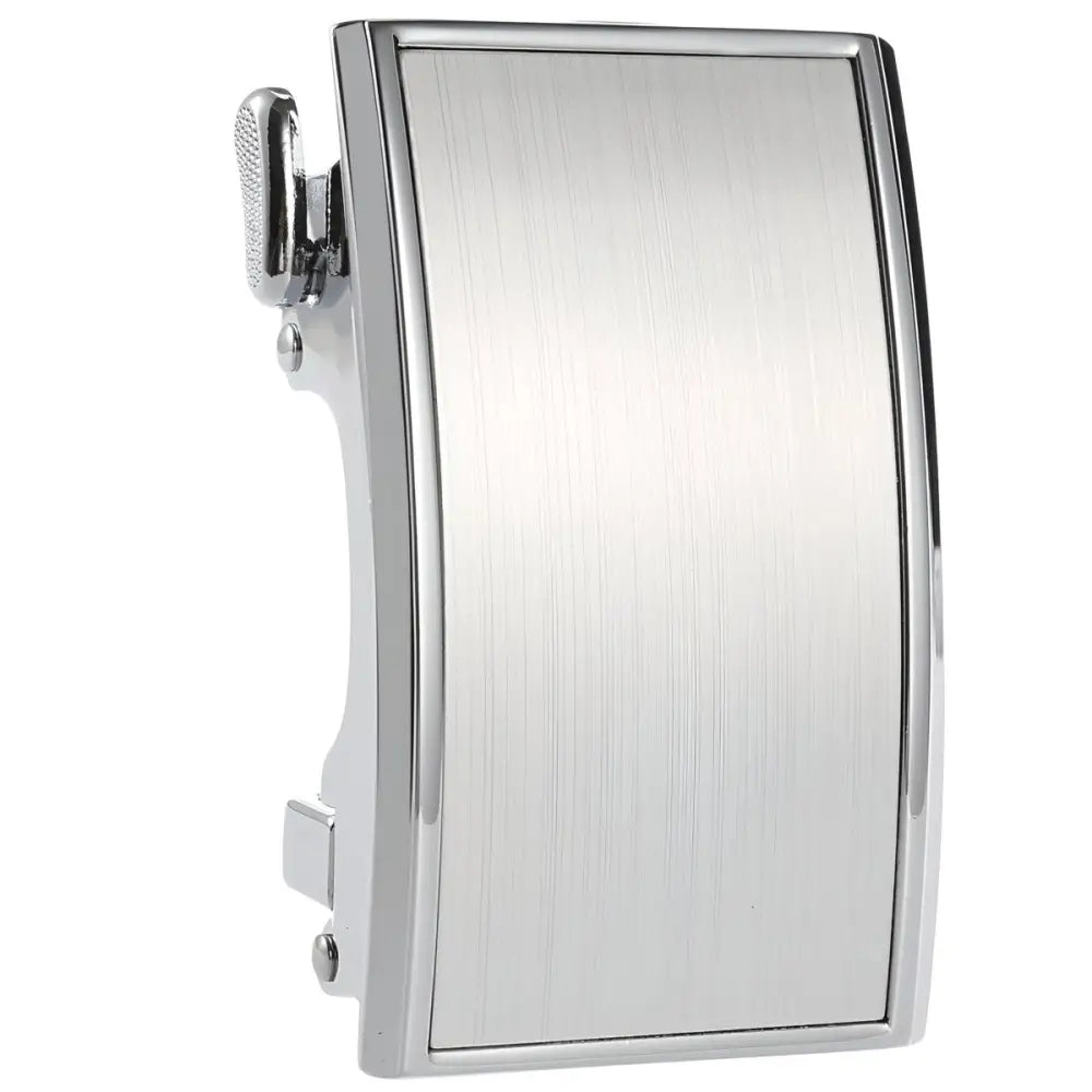 Silver-toned Damon Model belt buckle showcasing sleek metal design for modern style