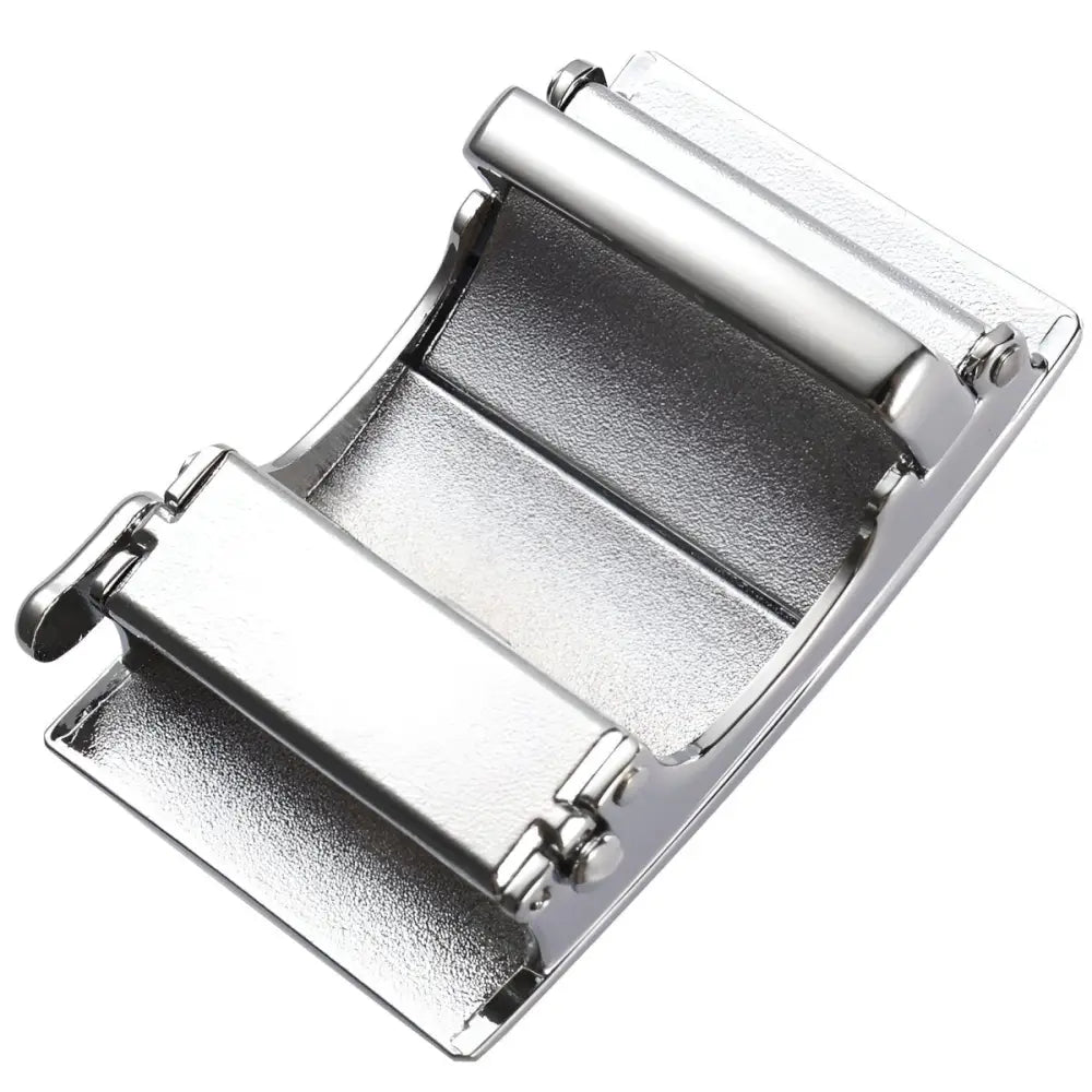 Shiny silver and black Damon Model belt buckle for stylish men’s accessories