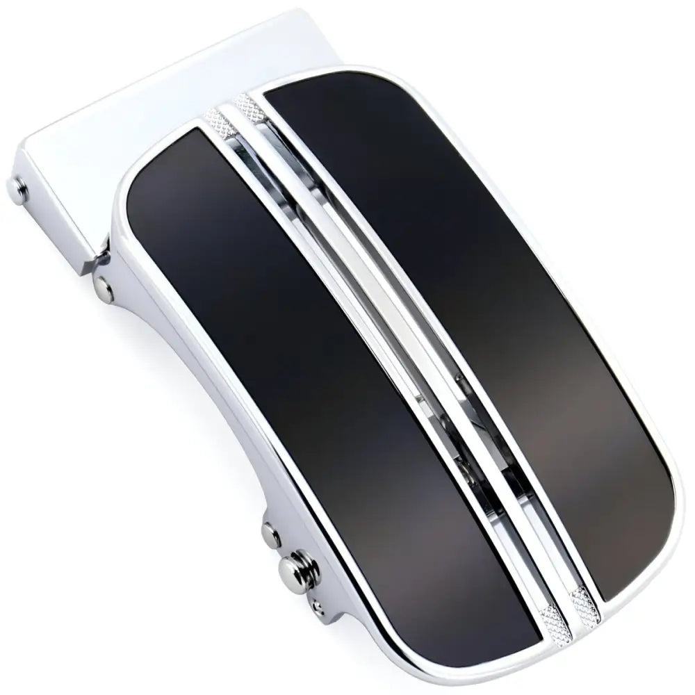Davy Automatic Belt with Chrome and Black Silver Buckle showcasing an automatic belt buckle