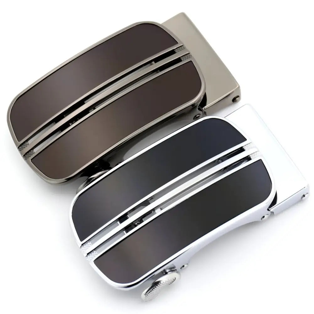 Two metal belt buckles for Davy Automatic Belt with Chrome and Black Silver Buckle