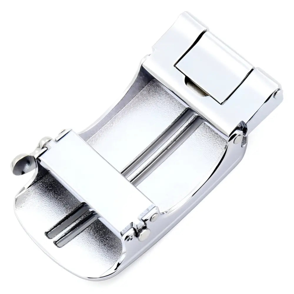 Polished metal Davy Automatic Belt with Chrome and Black Silver Buckle for stylish wear