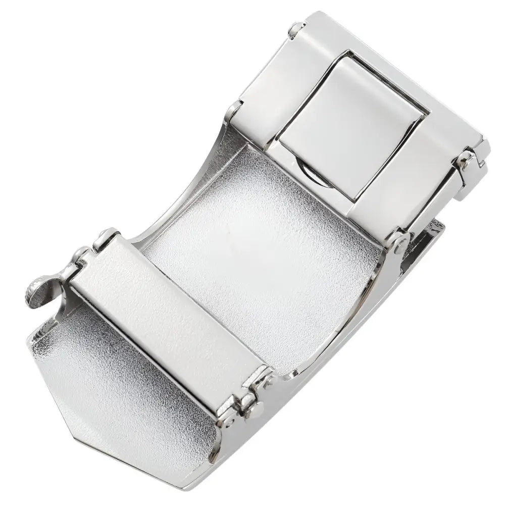 Silver metal belt buckle from the Red and Silver Declan Automatic Belt for stylish wear