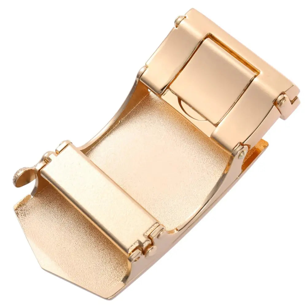 Gold-colored belt buckle from the Red and Silver Declan automatic belt collection