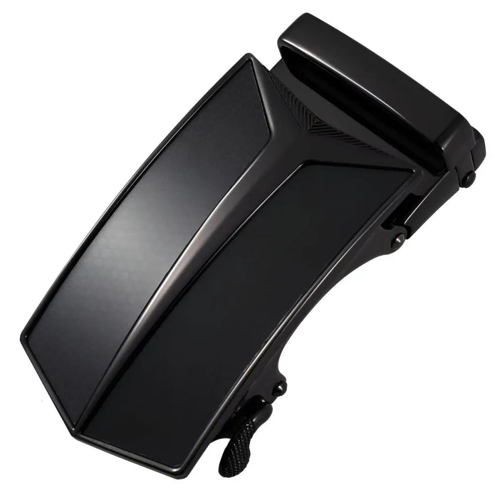 Black metal belt buckle for Red and Silver Declan Automatic Belt product display