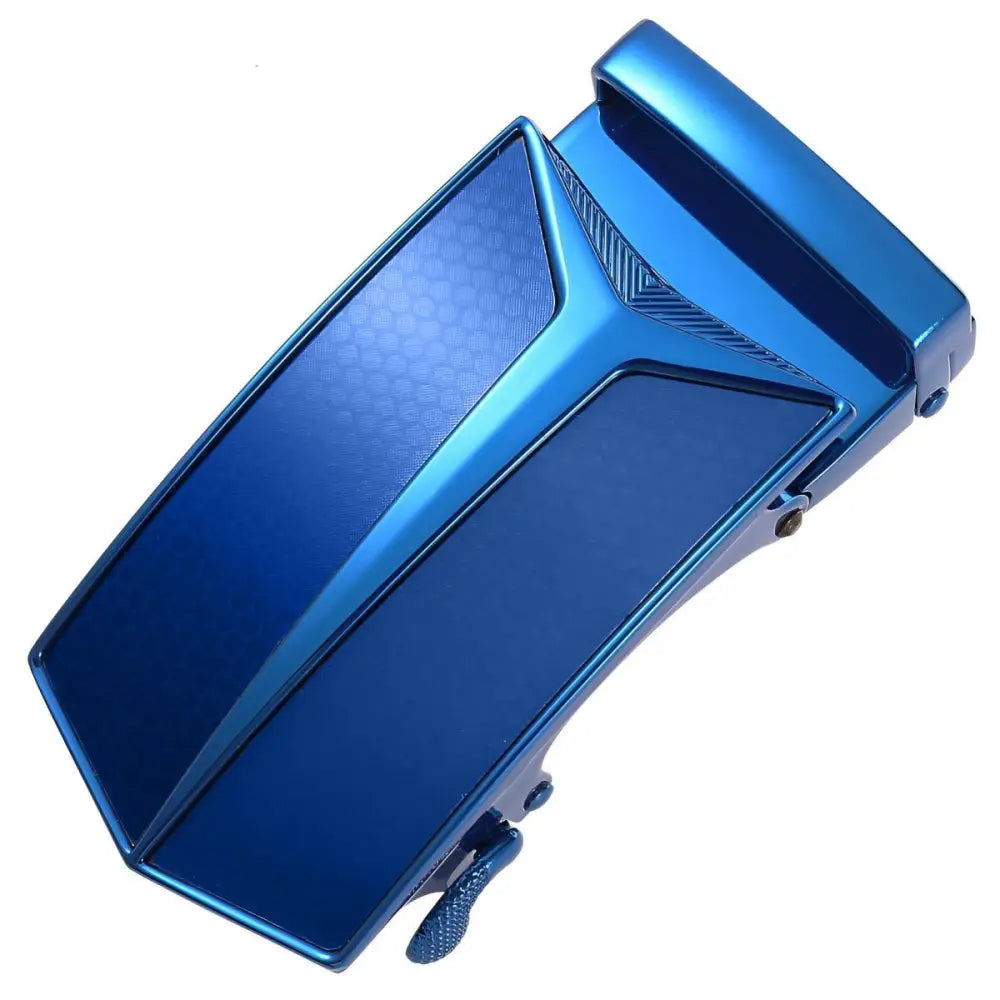 Blue metal belt buckle from the Red and Silver Declan Automatic Belt Buckle collection