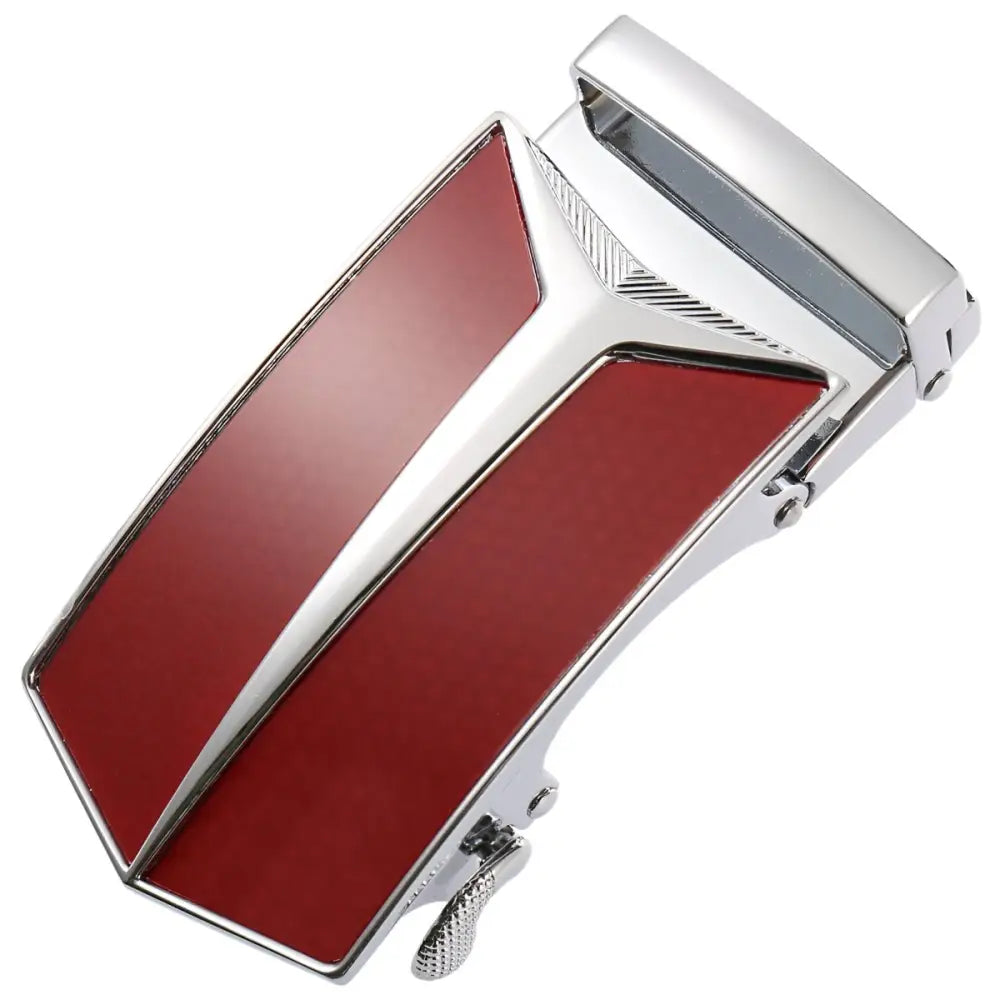 Red and silver Declan automatic belt buckle for stylish wear