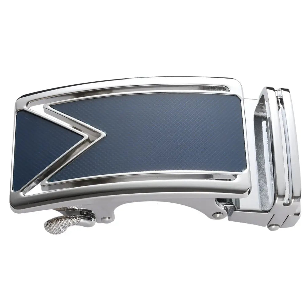 Silver and navy blue belt buckle for Ceinture Automatique, stylish accessory for belts