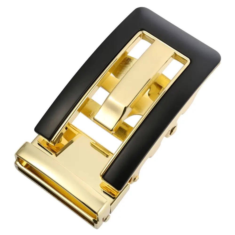 Gold and black belt buckle for elegant accessories, featuring a stylish belt buckle design