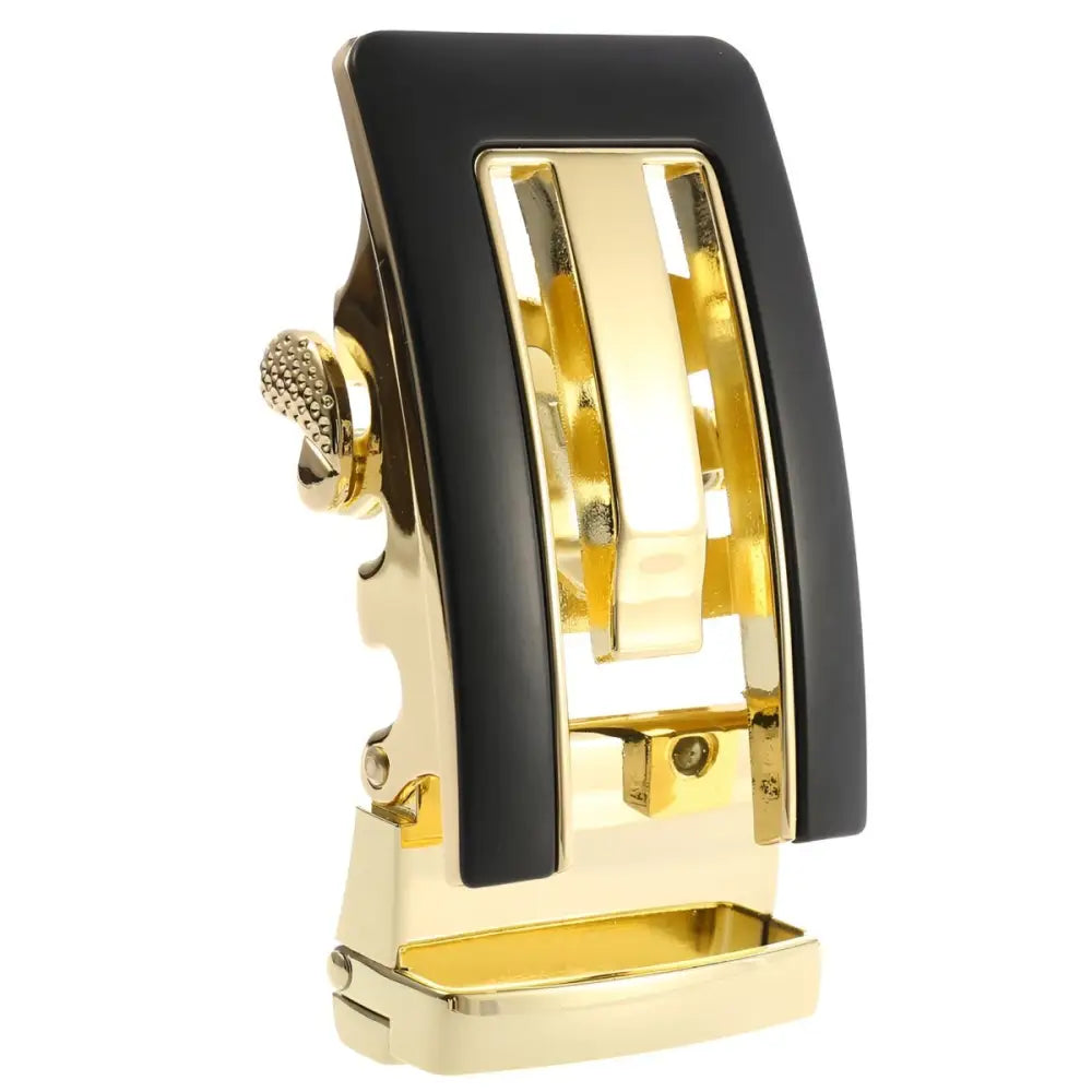 Elegant gold and black belt buckle for stylish accessories and fashion enhancement